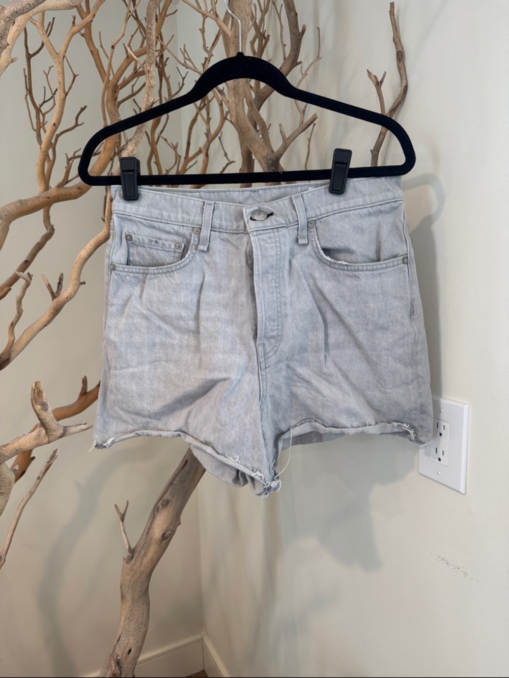 rag & bone Pale Gray Distressed Denim Cutoff Shorts